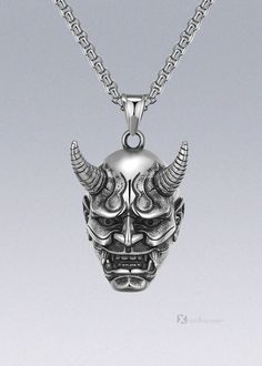 Oni Mask Necklace - FEATURES DETAILS: Available In Black and Silver Titanium steel Japanese Samurai Mask Chain Length: 60cm Japanese Samurai Mask, Japanese Earrings, Samurai Mask, Oni Mask, Mask Necklace, Mask Chain, Japanese Samurai, Black And Silver, Shopping Hacks