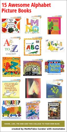 an advertisement for children's books with the title 15 awesome alphabet picture books