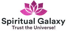 the logo for the yoga and meditation studio, spirital galaxy trust the universe with an image of a lotus