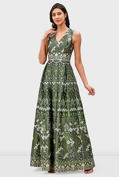 Floral Bird Tile Print Dupioni Maxi Dress Nature Dress, Mother Of Groom Dresses, Dresses Women, Groom Dress, Custom Dresses, Women's Fashion Dresses