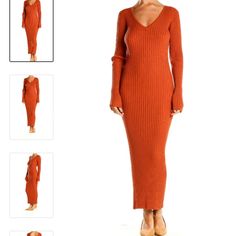 Never Worn Copper Rubbed Long Sleeve Dress Fitted Orange Dress For Winter, Casual Orange Winter Dress, Orange Casual Winter Dress, Fitted Orange Winter Dress, Fitted Orange Maxi Dress For Fall, Orange Ribbed Dress For Spring, Casual Orange Long Sleeve Maxi Dress, Fitted Orange Long Sleeve Maxi Dress, Orange Fitted Long Sleeve Maxi Dress