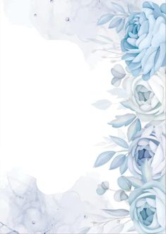 a white and blue flower border with watercolor flowers on the bottom, in front of a