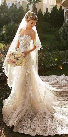 a woman in a wedding dress holding a bouquet