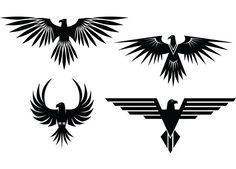 four black and white eagle silhouettes with wings in different positions on a white background