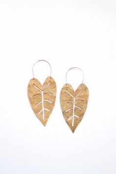 Statement Brass Gold Hoop Earrings with Heart Leaf Design Course Ideas, Tropical Earrings, Heart Leaf, Earrings Heart, Metal Charms, Bohemian Bride, Brass Charms, Nickel Silver, Richmond Va