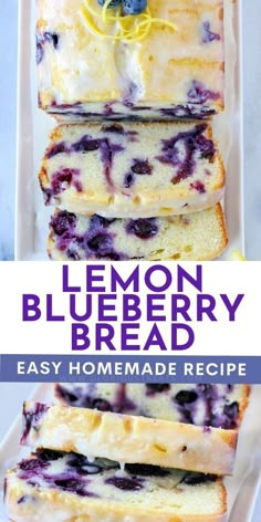 Blueberry Bread Recipe, Lemon Blueberry Bread, Blueberry Desserts, Lemon Dessert Recipes, Blueberry Bread, Easy Homemade Recipes, Blueberry Recipes, Lemon Desserts