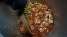 the food is prepared and ready to be put in the pot for cooking on the stove