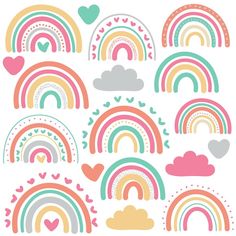 rainbows and clouds with hearts on them