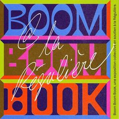 a book cover with the words boom on it and an image of two letters in different colors