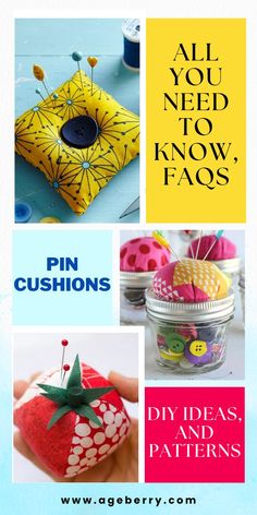 pin cushiones, pins and patterns are featured in this postcard