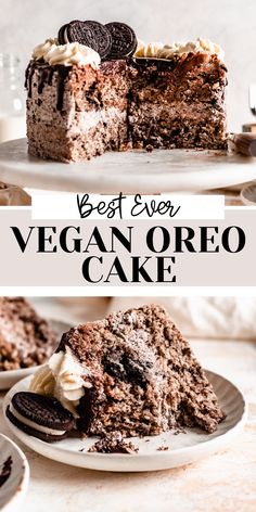 sliced vegan cookies n' cream cake Vegan Oreo Cake, Dairy Free Cake Recipe, Banana Diaries, Gluten Free Vegan Recipes Desserts, Vegan Dessert Bars, Cake Gluten Free, Dairy Free Cake