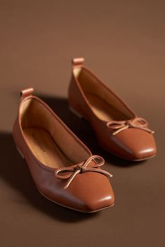 Leather upper Canvas insole Rubber sole Slip-on styling Imported | Frankie Ballet Flats by Kelsi Dagger Brooklyn in Beige, Women's, Size: 8, Leather/Rubber at Anthropologie Women Loafers Outfit, Brown Leather Ballet Flats, Brown Ballet Flats, Loafers Outfit, Women Loafers, Walking On Sunshine, Flats Outfit, Cute Flats, Brown Flats