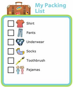 a checklist with clothes and luggage on it, including the words'my packing list '