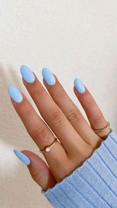 Light Blue Nails Round, Mediterranean Blue Nails, Summery Nails, Blue Nail Polish, Almond Acrylic Nails, Blue Nail, Short Acrylic Nails Designs