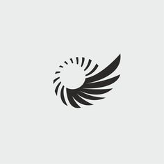 an abstract black and white logo with wings