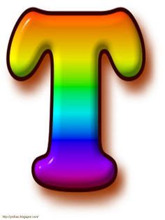 a rainbow colored letter t on a white background