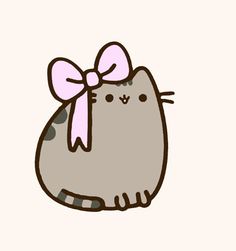 a cartoon cat with a pink bow on it's head, sitting in front of a white background