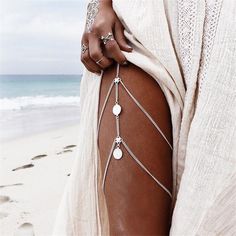 Boho Beach Hut Body Jewelry Silver / One Size Boho Sexy Leg Jewelry Thigh Bracelet, Leg Jewelry, Thigh Chain, Bikinis Crochet, Boho Mode, Leg Chain, Anklets Boho, Stil Boho, Hippy Chic