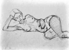 a black and white drawing of a person laying down