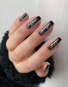 Looking for chic black nails inspiration? You’ll love this list of stunning black nail designs in all different shapes including short, square, coffin, almond, stiletto and more. There’s simple black nails ideas or more intricate acrylic designs with glitter, trendy art, and more. Nail Polish Meaning, White Nails With Gold, New Years Nail Designs, New Years Eve Nails, Geometric Nail Art, Gold Nail Art, Black Nail Art, Black Nail Polish, Geometric Nail