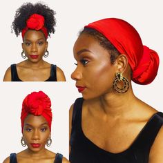 A satiny mix of fashion and function in 3 cute shades (Blues Skies, Ruby Red, and Sandy Yellow). Our luxurious stretch jersey satin-lined headband is fully adjustable and won't tug your edges. The satin lining reduces friction while keeping your hair secure. Each top-notch top-knot headband comes with a FREE customized laundry bag to make caring for your new favorite accessory a breeze. If your hair has less volume, you can even try this out as our classic turban headwrap. Please note that these are NOT pre-tied. Please see the video (https://youtu.be/gTvdXUSZQwU)  or reach out for styling tips!  Additional contact information, new products, and tutorials can also be found at www.wraptstyle.com Solid Color Headscarf Shaped As Headband, Satin Turban, Wrap Turban, Headband Turban, Hair Wrap Scarf, Edges Hair, Best African Dresses, Hair Scarf Styles, Mode Turban