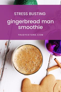 gingerbread man smoothie with cinnamon sticks and an eggplant on the side