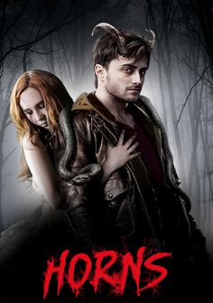 the movie poster for horns features a man and woman