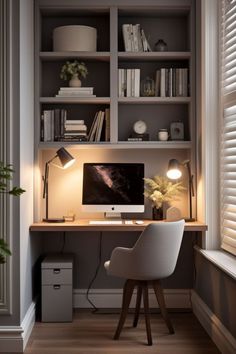 Small Office with a Desk and Shelves Guest Bedroom Home Office, Cozy Home Office, Small Home Offices, Office Guest Room, Small Home Office, Home Office Setup, Home Office Space, Office Inspiration, Home Office Design