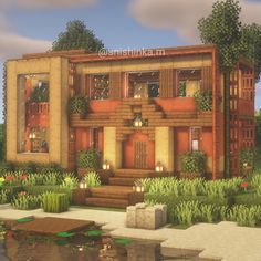 Cozy Wooden House, Minecraft Wooden House, Build Aesthetic, Building A Wooden House, Minecraft Building Blueprints, Minecraft Redstone, Minecraft Farm