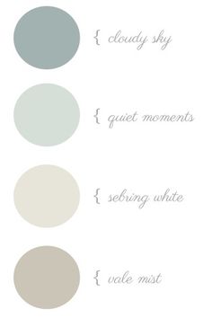 four different shades of gray and white with the words cloudy sky, guest moments, selling white