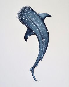 a painting of a blue whale with white dots on it's body and tail