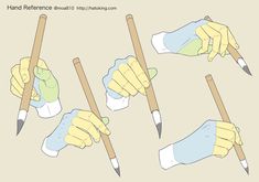 four hands holding different types of cleaning tools