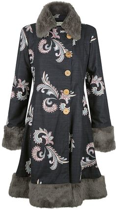 Ember Linen Coat - Paisley Print Black by Violet Fish Paisley Print Design, Linen Coat, Revere Collar, Cozy Chic, Winter Coats Women, Lovely Print, Pure Linen, Fur Trim