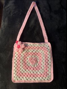 This bag is handmade by me pink and white but i can also make it in any other colors  it also has a cute cherry blossom charm Heart-shaped Summer Bag For Everyday Use, Cute Pink Satchel Shoulder Bag, Cute Heart-shaped Shoulder Bag For Daily Use, Heart-shaped Summer Bags For Everyday Use, Cute Pink Square Bag, Cute Rectangular Crochet Bag For Summer, Cute Rectangular Crochet Bag For Everyday Use, Pink Crochet Shoulder Bag For Spring, Cute Handmade Square Shoulder Bag