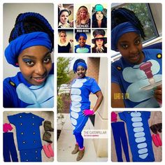 a collage of photos showing different ways to wear blue and white costumes for halloween