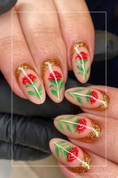 rose nails designs Rose Nail Designs, Rose Nail Design, Rose Nail Art, Elegant Nail Art, Rose Nails, French Tips, Nail Art Inspiration, Nail Games, Pink And Red