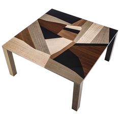 a wooden table with geometric designs on it