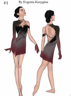 a drawing of a woman in a dress with her back turned to the camera and hands on her hips