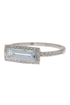 Sterling silver rectangular faceted blue topaz ring with pave white sapphire. Approx. 0.25" H x 0.5" W ring face. ImportedOrders cannot be shipped to Canada, Puerto Rico, APO, FPO or P.O. Boxes. White Sapphire Ring, Blue Topaz Ring, Topaz Ring, White Sapphire, Pretty Jewellery, Silver Blue, Womens Jewelry Rings, Rings Statement, Long Necklace