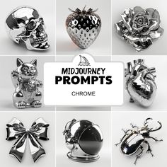 various metal items with the words mid - journey propps chrome