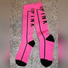 New Victoria's Secret Pink Socks 1 Pair Pink Socks, Victoria's Secret Pink, Crew Socks, Secret Pink, Victoria Secret, Pink Black, Hosiery, Victoria Secret Pink, Pink Ladies