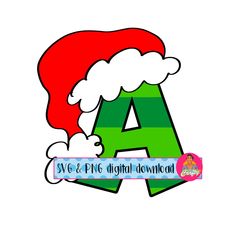 the letter a is wearing a santa hat