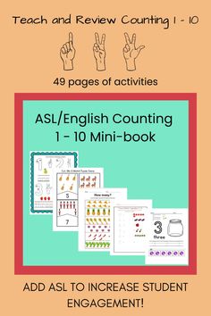 the front cover of an asl / english counting 1 - 10 mini book with instructions