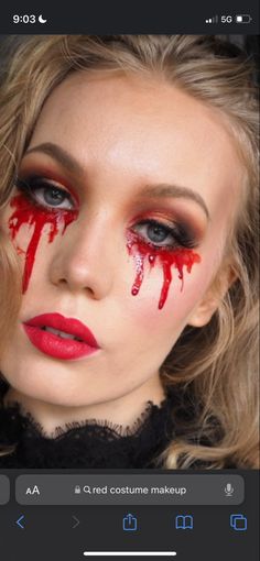 Blood Tears Makeup, Scary Nurse Makeup, Demon Makeup Halloween, Blood Makeup Look, Halloween Makeup Blood, Kill Makeup, Junk Couture, Maquillage Halloween Simple, Blood Makeup