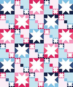 an abstract pattern with stars and stripes in red, white, blue and pink colors