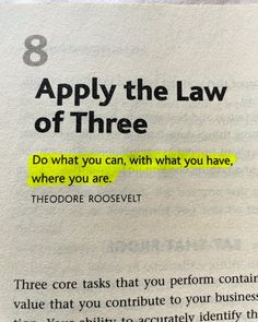 a piece of paper with the words apply the law of three