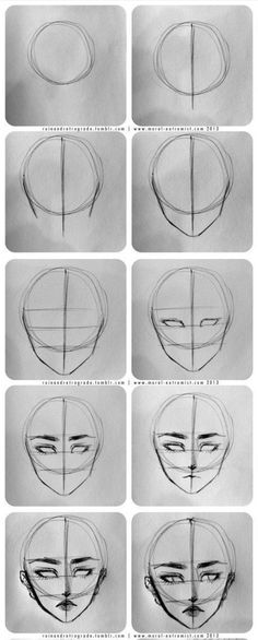 the steps in how to draw an anime character's face with different angles and shapes