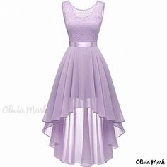 Olivia Mark - Waist-Enhancing Solid Color Sleeveless Lace Evening Dress Terry Cloth Dress, Brown Outfit, Lace Evening Dresses, Waist Circumference, Light Purple, Types Of Collars, Sleeve Type, Pretty Dresses, Evening Dress