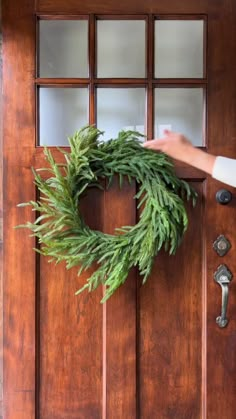 holiday wreath ideas 4’ Wreath, Christmas Wreaths Boho, Gold Pine Cone Wreath, Christmas Sprigs Decorating Ideas, Window Holiday Wreaths, Natural Door Wreath, Real Christmas Wreaths Diy, Natural Christmas Decor Tree, Wreath On Craftsman Front Door