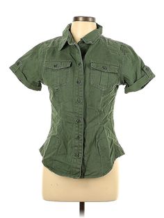 Shein Short Sleeve Button Down Shirt Size: Large Tops - used. 69% COTTON, 27% POLYESTER, 4% VISCOSE | Shein Short Sleeve Button Down Shirt: Green Tops - Size Large Green Tops, Green Shorts, Short Sleeve Button, Short Sleeves Tops, Button Downs, Button Down Shirt, Women Handbags, Womens Tops, Green